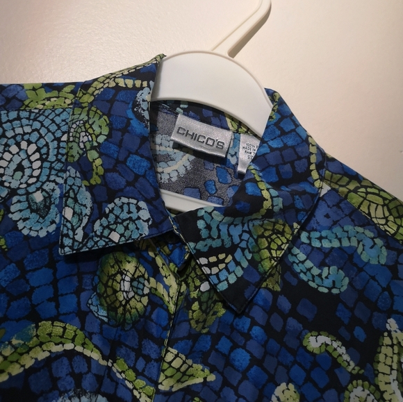 Chico's Silk Blouse Very Colorful Mozaic Flowers Contemporary Modern Style - Picture 11 of 13